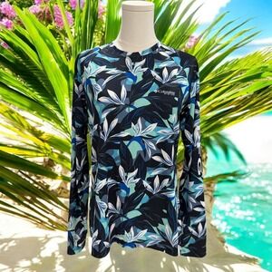 Columbia PFG Floral Long Sleeve Rash Guard Shirt Blue Tropical Print Womens M